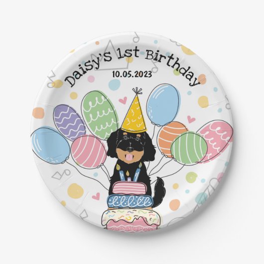 Goldendoodle Dog Verjaardagsfeestje Papieren Borde Bordje (Voorkant)