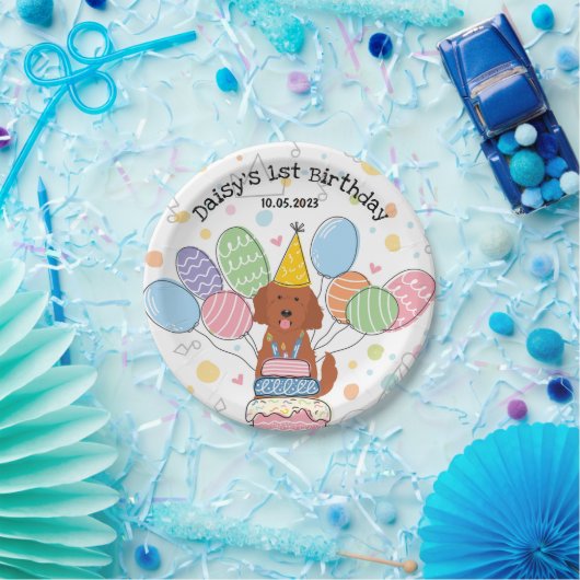 Goldendoodle Dog Verjaardagsfeestje Papieren Borde Papieren Bordje (Feest)