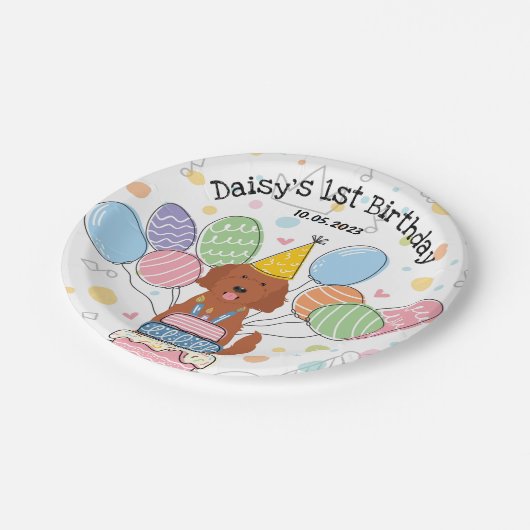 Goldendoodle Dog Verjaardagsfeestje Papieren Borde Papieren Bordje (Gekanteld)