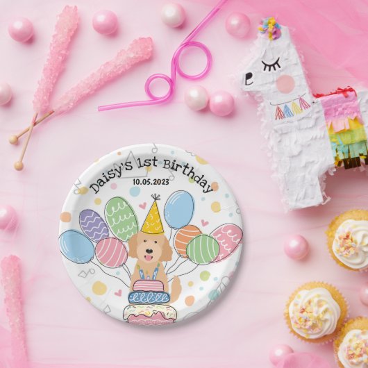 Goldendoodle Dog Verjaardagsfeestje Papieren Borde Papieren Bordje (Feest)