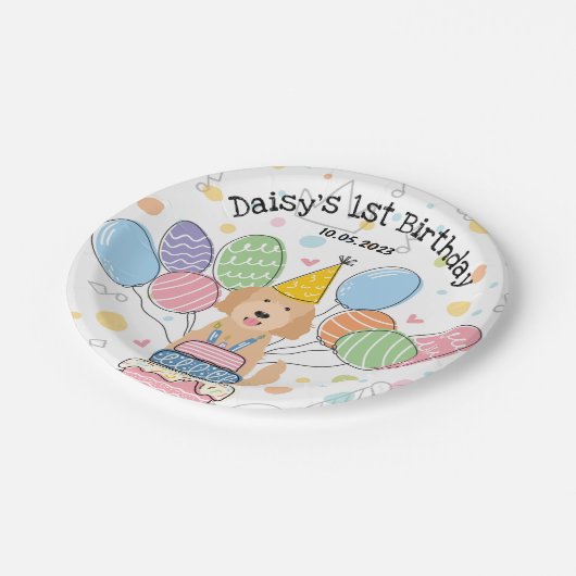 Goldendoodle Dog Verjaardagsfeestje Papieren Borde Papieren Bordje (Gekanteld)