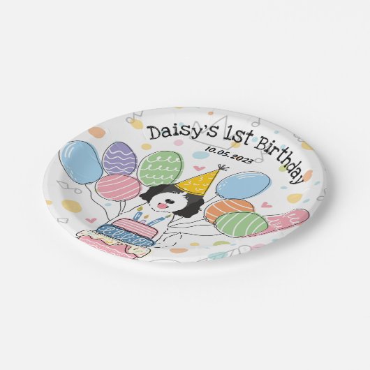 Goldendoodle Dog Verjaardagsfeestje Papieren Borde Papieren Bordje (Gekanteld)