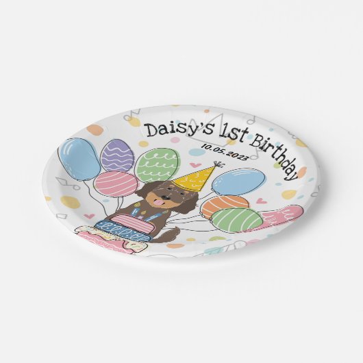 Goldendoodle Dog Verjaardagsfeestje Papieren Borde Papieren Bordje (Gekanteld)