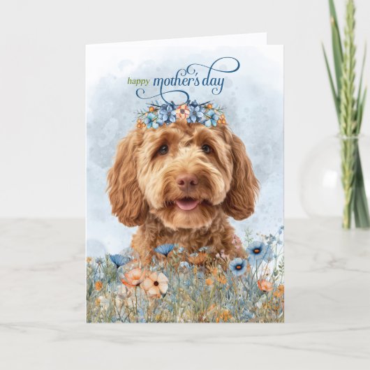 Goldendoodle Dog Wildflowers Mother's Day Feestdagen Kaart (Voorkant)