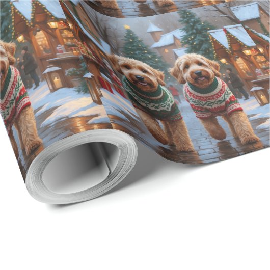 Goldendoodle Dogs Christmas Snow Holiday Cadeaupapier (Rol Hoek)