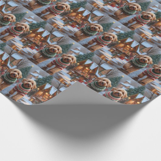 Goldendoodle Dogs Christmas Snow Holiday Cadeaupapier (Hoek)