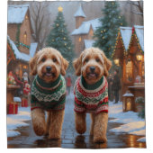 Goldendoodle Dogs Christmas Snow Holiday Douchegordijn (Voorkant)