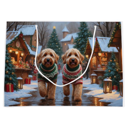 Goldendoodle Dogs Christmas Snow Holiday Groot Cadeauzakje (Voorkant)