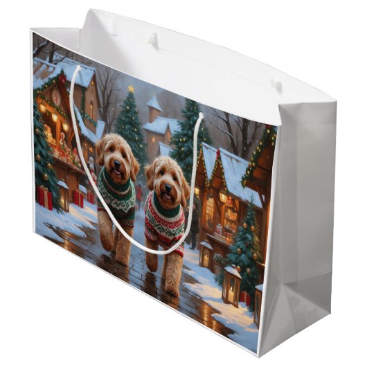 Goldendoodle Dogs Christmas Snow Holiday Groot Cadeauzakje (Achterkant Gekanteld)
