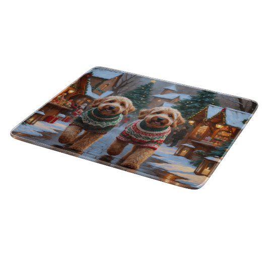 Goldendoodle Dogs Christmas Snow Holiday Snijplank (Hoek)