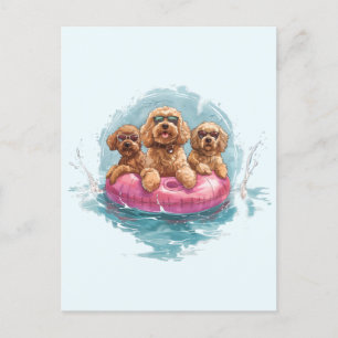 Goldendoodle Dogs Summer Pineapple Pool Float Briefkaart