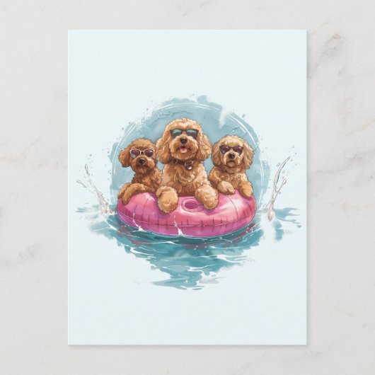Goldendoodle Dogs Summer Pineapple Pool Float Briefkaart (Voorkant)