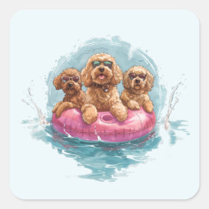 Goldendoodle Dogs Summer Pineapple Pool Float Vierkante Sticker