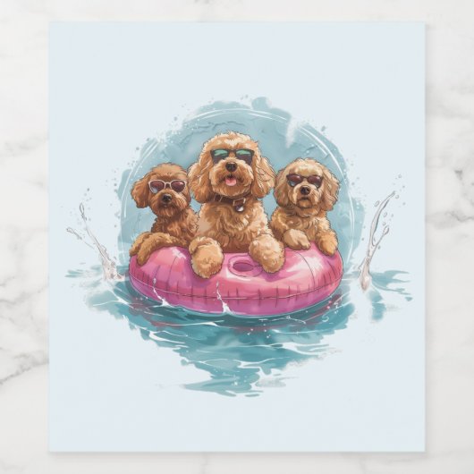 Goldendoodle Dogs Summer Pineapple Pool Float Wijn Etiket (Enkel label)
