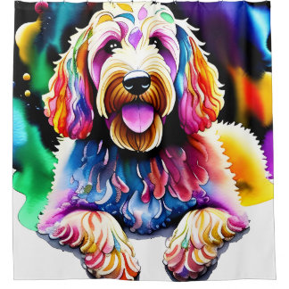 Goldendoodle douchegordijn "Happy Dog"