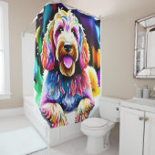 Goldendoodle douchegordijn "Happy Dog" (In situ)