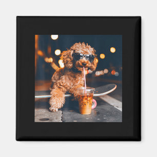 Goldendoodle drinkt ijskoude koffie grappig dier m magneet