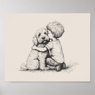 Goldendoodle en jongen poster