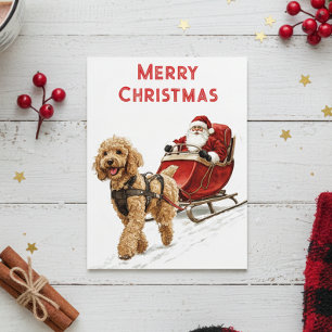 Goldendoodle en Kerstman Hond Kerstvakantie Briefkaart