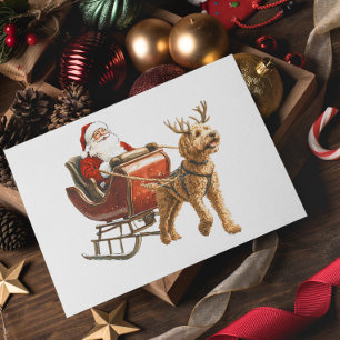 Goldendoodle en Kerstman Hond Kerstvakantie Briefkaart