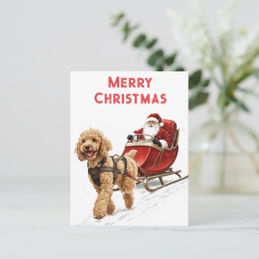 Goldendoodle en Kerstman Kerstvakantie Briefkaart (Staand voorkant)