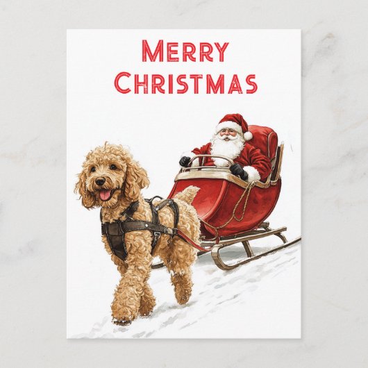 Goldendoodle en Kerstman Kerstvakantie Briefkaart (Voorkant)