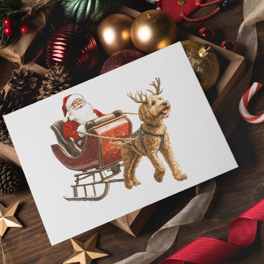 Goldendoodle en Kerstman Kerstvakantie Briefkaart