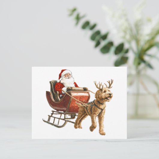 Goldendoodle en Kerstman Kerstvakantie Briefkaart (Staand voorkant)