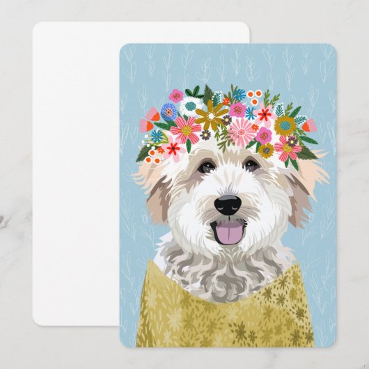 GoldenDoodle Flower Crown Dog Portret Art Kaart (Voorkant / Achterkant)