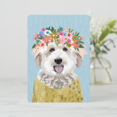 GoldenDoodle Flower Crown Dog Portret Art Kaart (Staand voorkant)