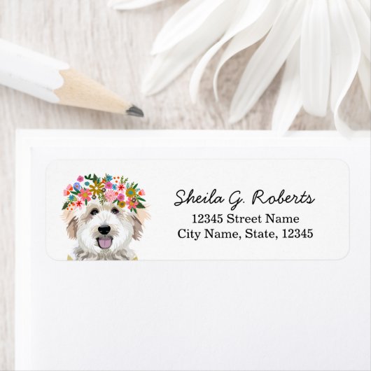 GoldenDoodle Flower Crown Etiket (Insitu)