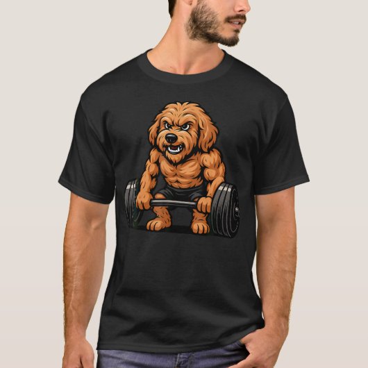 Goldendoodle Gewichtheffen Bodybuilder Workout Gym T-shirt (Voorkant)