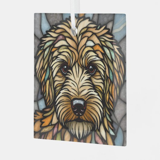 Goldendoodle "Glas in lood" Glas Ornament (Voorkant links)