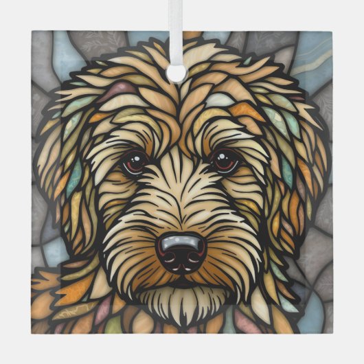 Goldendoodle "Glas in lood" Glas Ornament (Voorkant)