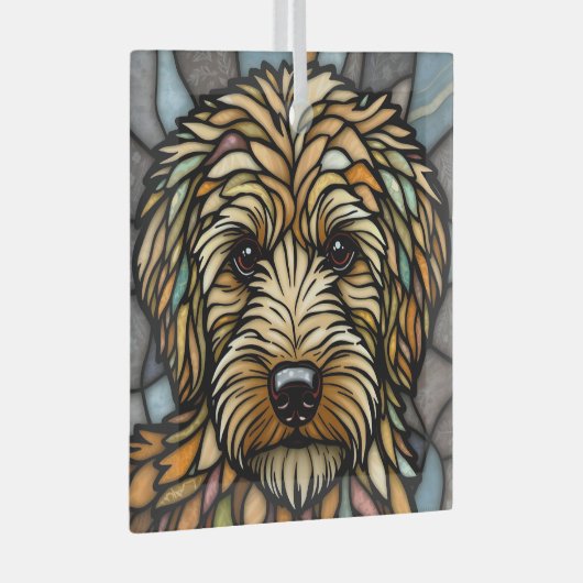 Goldendoodle "Glas in lood" Glas Ornament (Voorkant Rechts)