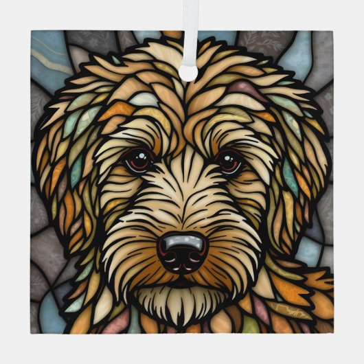 Goldendoodle "Glas in lood" Glas Ornament (Achterkant)