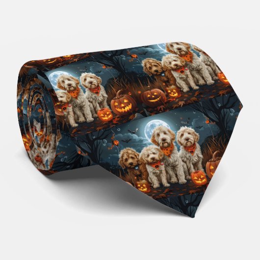 Goldendoodle Halloween Griezelen Stropdas (Opgerold)