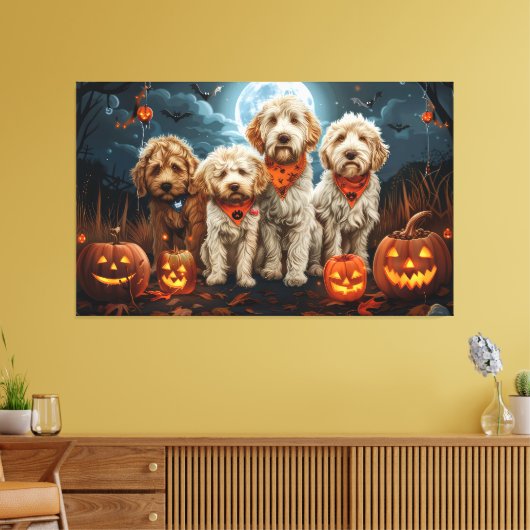 Goldendoodle Halloween Spooky Canvas Afdruk (Insitu (Woonkamer))