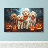 Goldendoodle Halloween Spooky Canvas Afdruk (Insitu (Houten vloer))