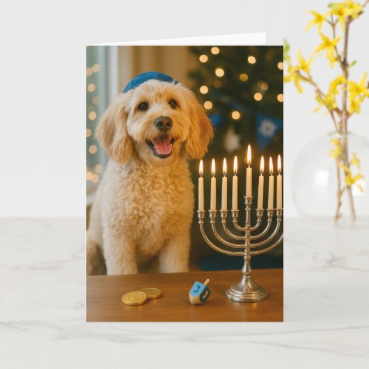 Goldendoodle Hanukkah Card Kaart (Gele Bloem)