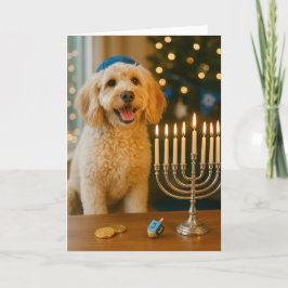 Goldendoodle Hanukkah kaart