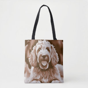 Goldendoodle Happy Dog warme neutrale kleuren Tote Bag