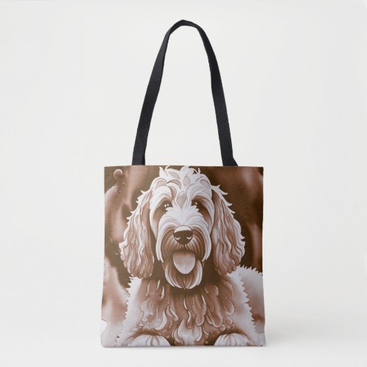 Goldendoodle Happy Dog warme neutrale kleuren Tote Bag (Voorkant)