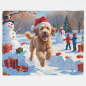 Goldendoodle Hardlopen in de sneeuw met kerst Pet Fleece Deken (Voorkant (Horizontaal))