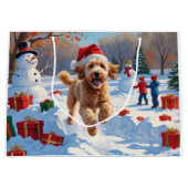 Goldendoodle Hardlopen in de sneeuw met kerst Pet Groot Cadeauzakje (Voorkant)