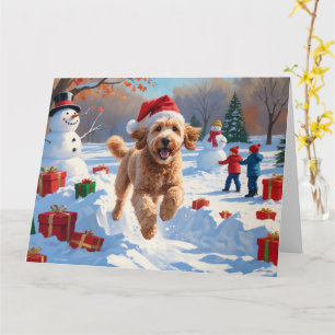 Goldendoodle Hardlopen in de sneeuw met kerst Pet Kaart