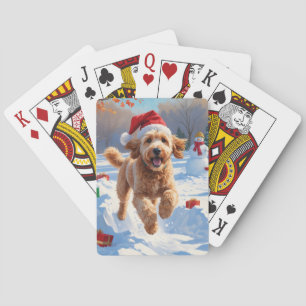 Goldendoodle Hardlopen in de sneeuw met kerst Pet Pokerkaarten