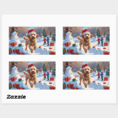 Goldendoodle Hardlopen in de sneeuw met kerst Pet Rechthoekige Sticker (Vel)
