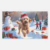 Goldendoodle Hardlopen in de sneeuw met kerst Pet Rechthoekige Sticker (Voorkant)