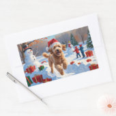 Goldendoodle Hardlopen in de sneeuw met kerst Pet Rechthoekige Sticker (Envelop)